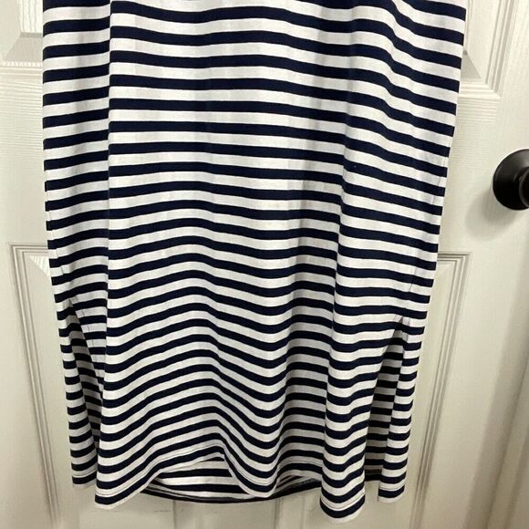 New J Crew Women Sz L Navy White Striped Dress Back Tie Sleeveless Knit Midi R3 - Picture 7 of 11